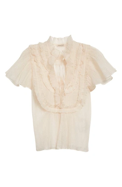 Stella Nova Florra Semisheer Ruffle Detail Blouse In White Pearl