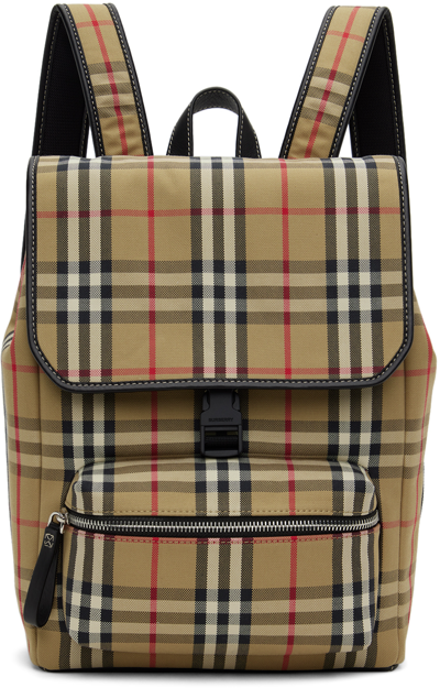 Shop Burberry Kids Beige Check Backpack In Archive Beige