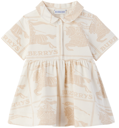 Shop Burberry Baby Beige Peter Pan Collar Dress In Pale Cream Ip Pttn