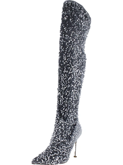 Shop Steve Madden Vivee Womens Sequin Evening Over-the-knee Boots In Silver