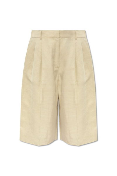 Shop Emporio Armani Pleat Front Shorts In Beige