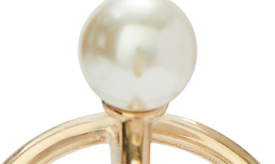 Shop Tory Burch Kira Logo & Imitation Pearl Mismatched Double Hoop Earrings In Tory Gold / Cream