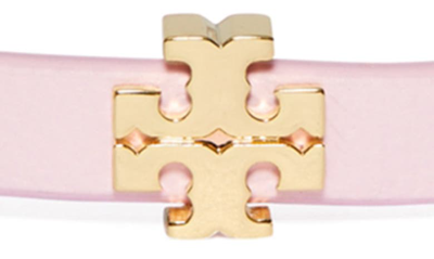 Shop Tory Burch Eleanor Leather Bracelet In Tory Gold / Pink Snow