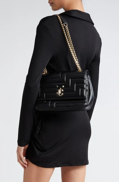 Shop Jimmy Choo Avenue Quilted Leather Shoulder Bag In Black/ Light Gold