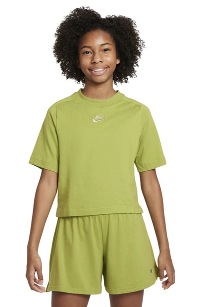 Shop Nike Kids' Sportswear Cotton Crop T-shirt In Pear/ Olive Aura