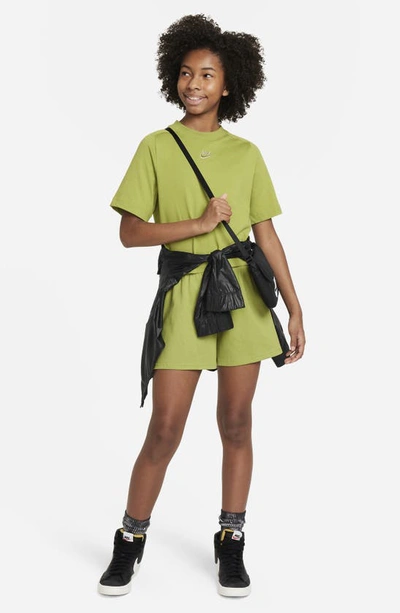 Shop Nike Kids' Sportswear Cotton Crop T-shirt In Pear/ Olive Aura