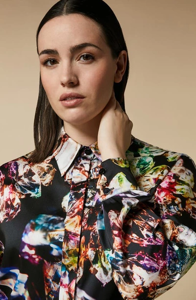 Shop Marina Rinaldi Print Satin Button-up Shirt In Black Jewel