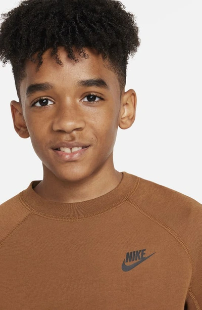 Shop Nike Kids' Tech Fleece Crewneck Sweatshirt In Light British Tan/ Black