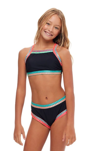 Shop Beach Lingo Kids' Embroidered Trim Two-piece Swimsuit In Black