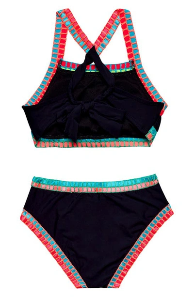 Shop Beach Lingo Kids' Embroidered Trim Two-piece Swimsuit In Black