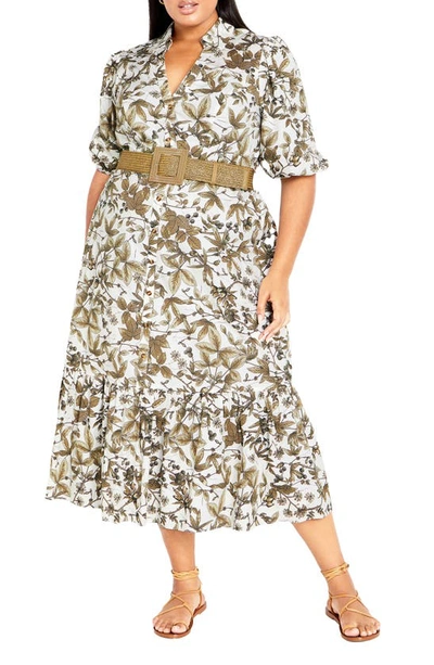 Shop City Chic Marnie Floral Belted Shirtdress In Tropics