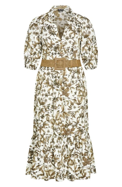 Shop City Chic Marnie Floral Belted Shirtdress In Tropics