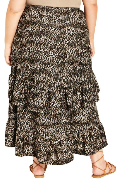 Shop City Chic Print Ruffle Maxi Skirt In Taupe Mini Leopard