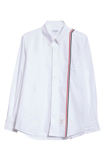 Thom Browne Long-sleeved Poplin Shirt With Signature Stripes In White