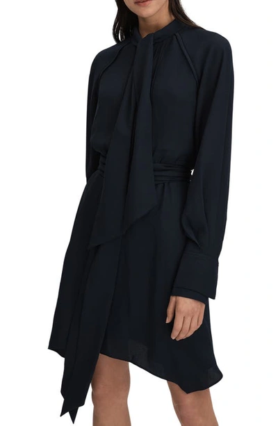 Shop Reiss Ellie Pintuck Long Sleeve Minidress In Navy
