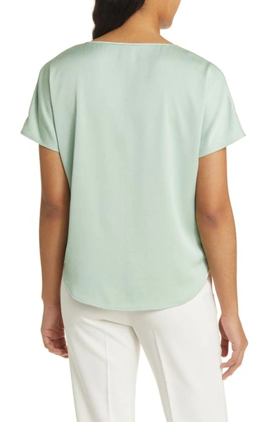 Shop Anne Klein Binding Textured Charmeuse V-neck Blouse In Jade Stone