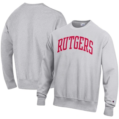 Shop Champion Heathered Gray Rutgers Scarlet Knights Arch Reverse Weave Pullover Sweatshirt In Heather Gray