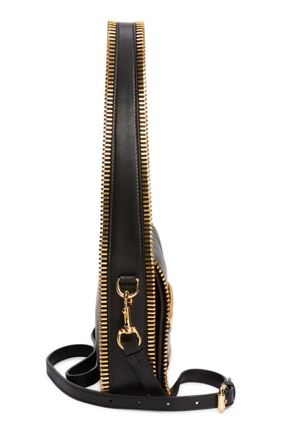 Shop Moschino Zipper Rider Leather Shoulder Bag In A2555 Fantasy Print Black