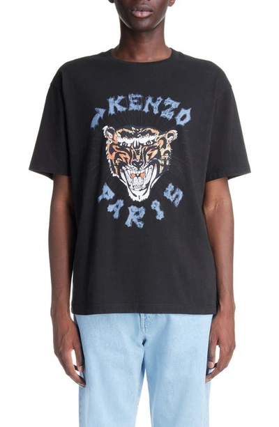 Shop Kenzo Drawn Varsity Oversize Cotton Graphic T-shirt In Black