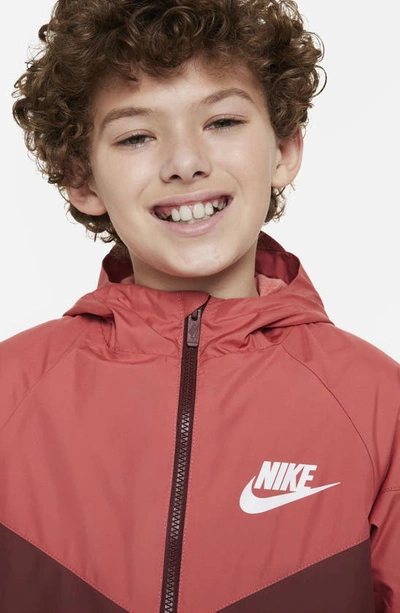 Shop Nike Kids' Windrunner Water Repellent Hooded Jacket In Adobe/ Dark Team Red/ White