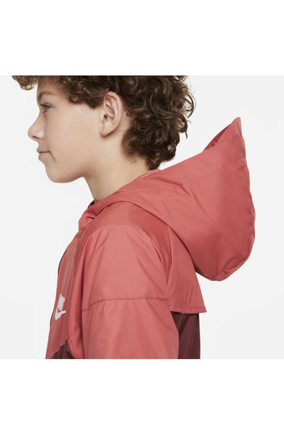 Shop Nike Kids' Windrunner Water Repellent Hooded Jacket In Adobe/ Dark Team Red/ White
