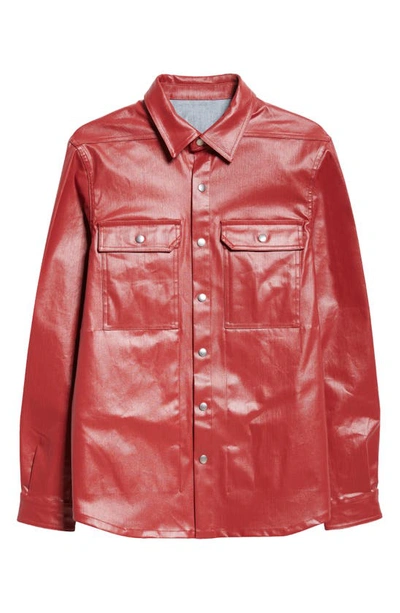Shop Rick Owens Giacca Coated Denim Overshirt In Cardinal Red