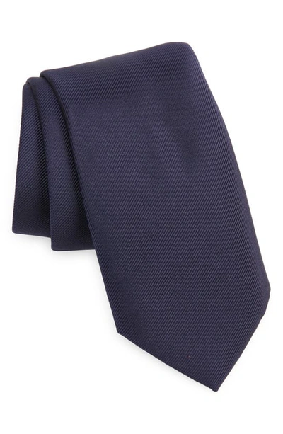 Shop Dolce & Gabbana Logo Embroidered Silk Tie In Blue Scurissimo