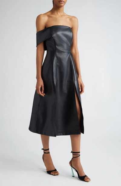 Shop Israella Kobla Simphi One-shoulder Faux Leather Dress In Black