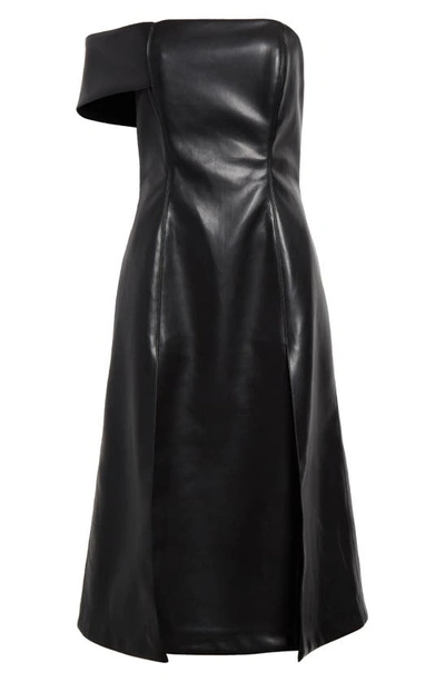 Shop Israella Kobla Simphi One-shoulder Faux Leather Dress In Black