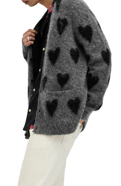Shop Allsaints Amore Fuzzy Heart Cardigan In Grey/ Black