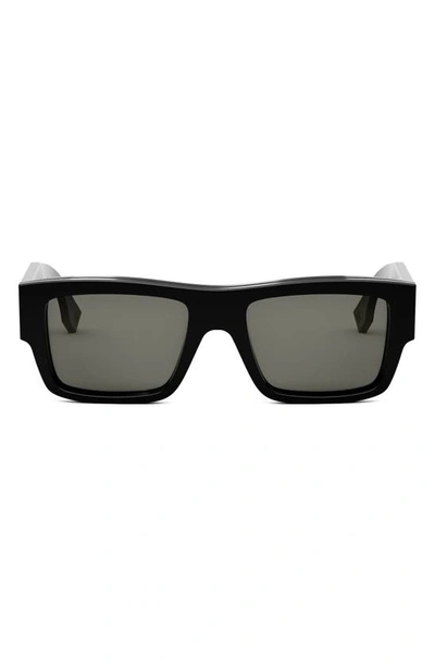 Shop Fendi Signature 53mm Rectangular Sunglasses In Shiny Black / Smoke