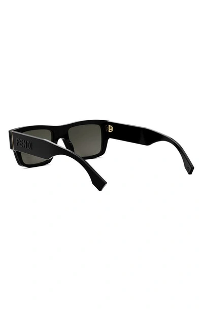 Shop Fendi Signature 53mm Rectangular Sunglasses In Shiny Black / Smoke
