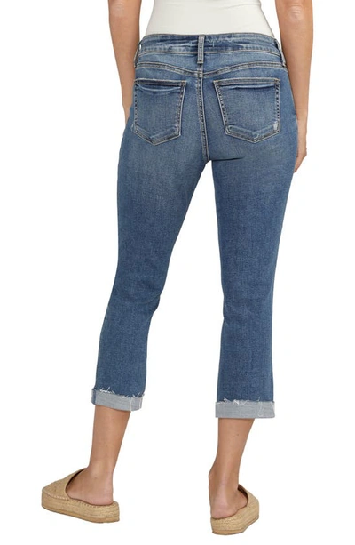 Shop Silver Jeans Co. Elyse Luxe Stretch Comfort Fit Distressed Raw Hem Crop Jeans In Indigo