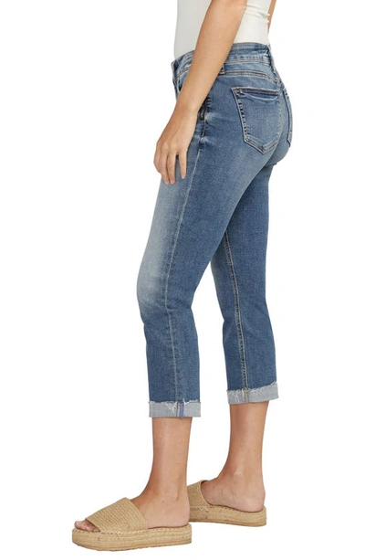 Shop Silver Jeans Co. Elyse Luxe Stretch Comfort Fit Distressed Raw Hem Crop Jeans In Indigo