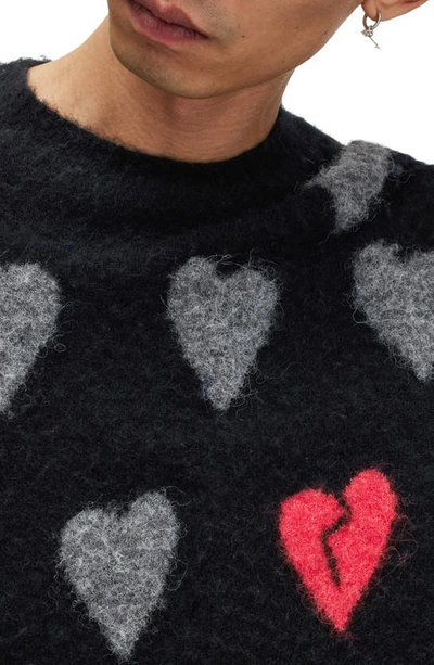 Shop Allsaints Amore Heart Crewneck Sweater In Black/ Grey