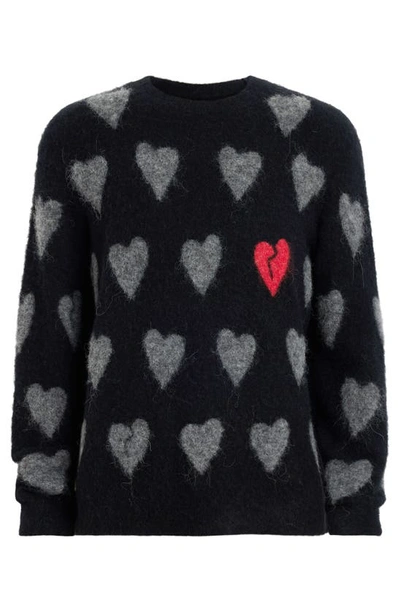 Shop Allsaints Amore Heart Crewneck Sweater In Black/ Grey