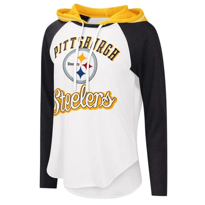 Shop G-iii 4her By Carl Banks White Pittsburgh Steelers Mvp Raglan Hoodie Long Sleeve T-shirt