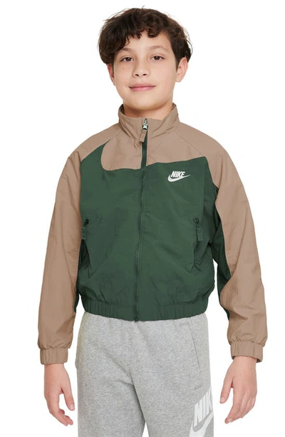 Shop Nike Kids' Sportswear Amplify Woven Jacket In Fir/ Hemp/ White