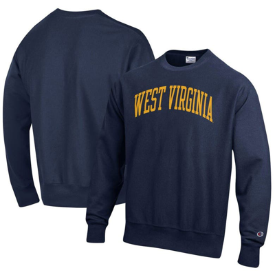 Shop Champion Navy West Virginia Mountaineers Arch Reverse Weave Pullover Sweatshirt