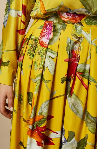 Shop Marina Rinaldi Abaco Placed Floral Print Cotton Skirt In Lemon Big