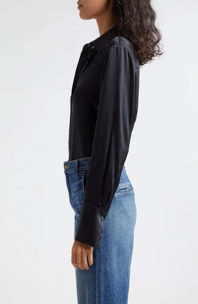 Shop Ramy Brook Victoria Stretch Silk Satin Button-up Blouse In Black