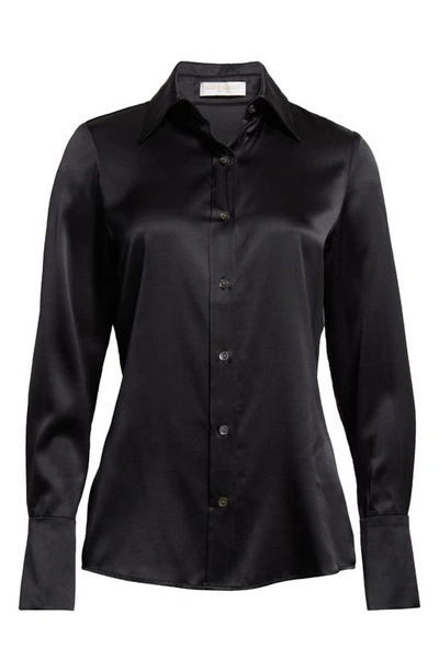 Shop Ramy Brook Victoria Stretch Silk Satin Button-up Blouse In Black