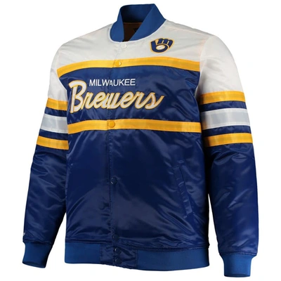 Shop Mitchell & Ness Royal/gold Milwaukee Brewers Big & Tall Coaches Satin Full-snap Jacket