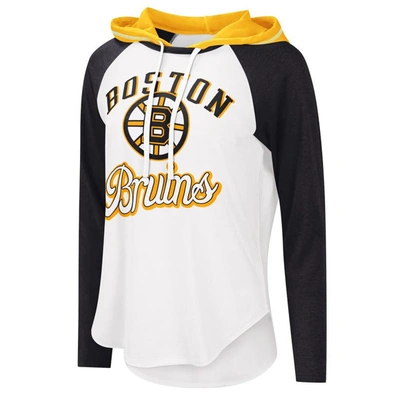 Shop Starter G-iii Sports By Carl Banks White/heather Black Boston Bruins Mvp Raglan Lightweight Hooded T-shirt