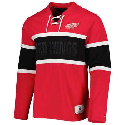 Shop Tommy Hilfiger Red Detroit Red Wings Walter Lace-up Long Sleeve Top