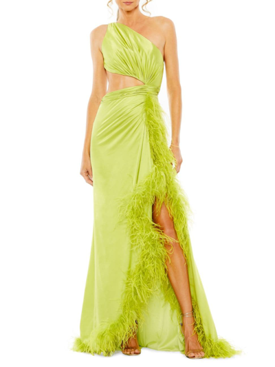 Shop Mac Duggal Women's Embellished Satin One-shoulder Cut-out Gown In Lime