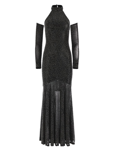 Shop Alice And Olivia Women's Fabiola Embellished Turtleneck Halter Gown In Black Gunmetal