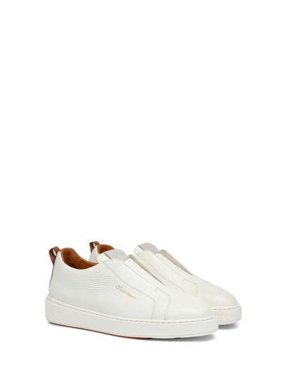 Shop Santoni Leather Slip-on Sneakers In White