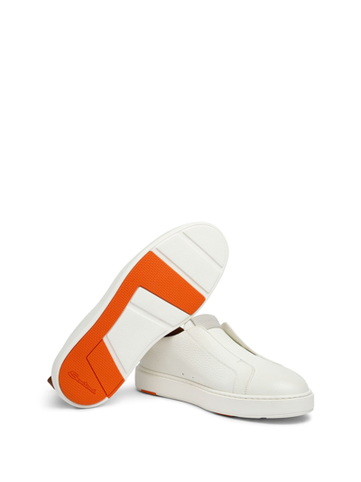 Shop Santoni Leather Slip-on Sneakers In White