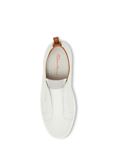 Shop Santoni Leather Slip-on Sneakers In White